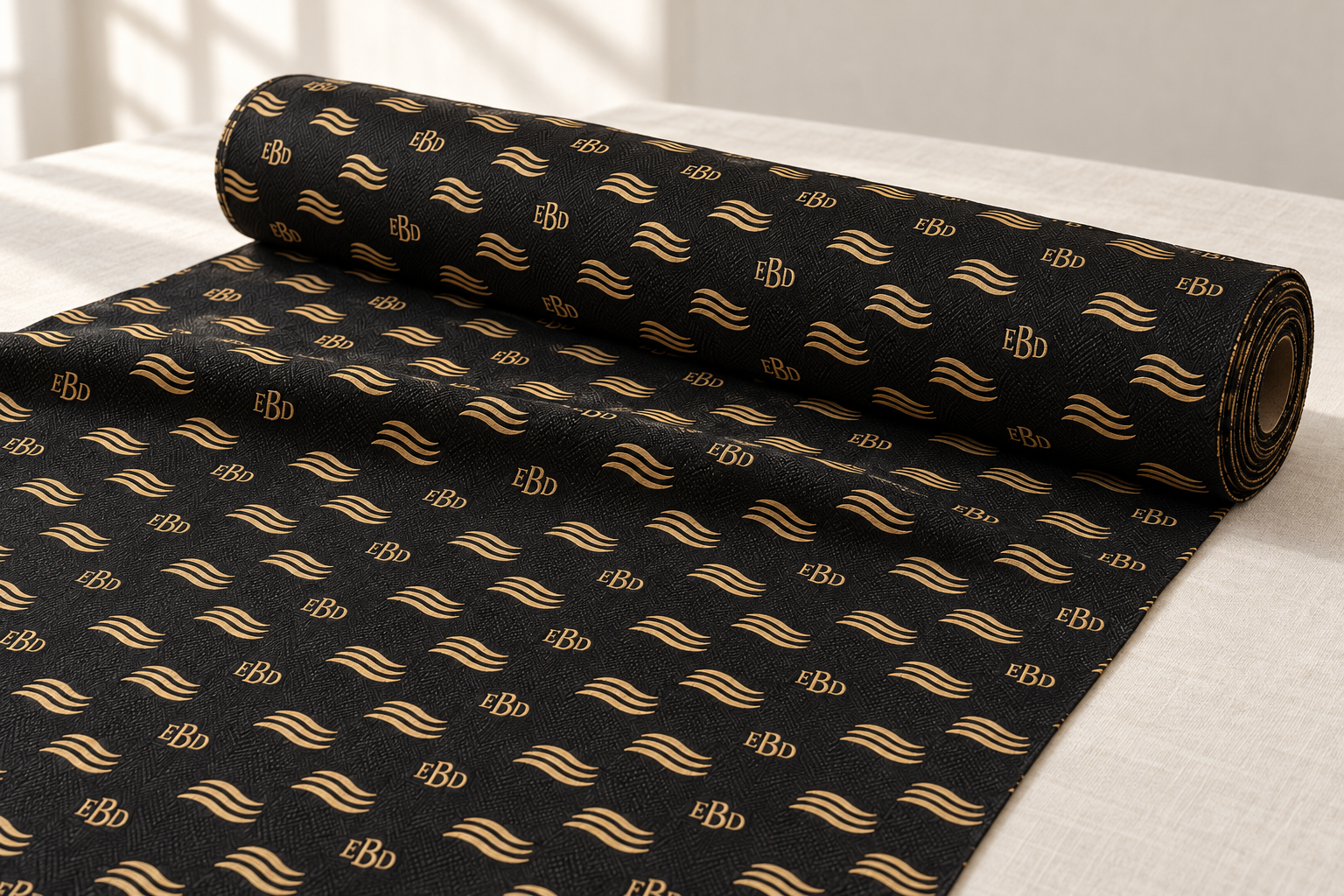 Founders Jacquard woven roll with repeating gold marks