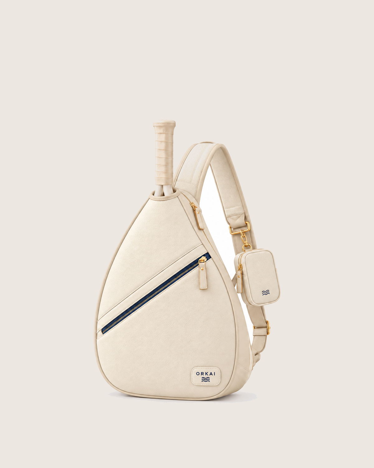 Tennis Sling — Diagonal Zip — Ivory / Estate Blue, Pebbled leather