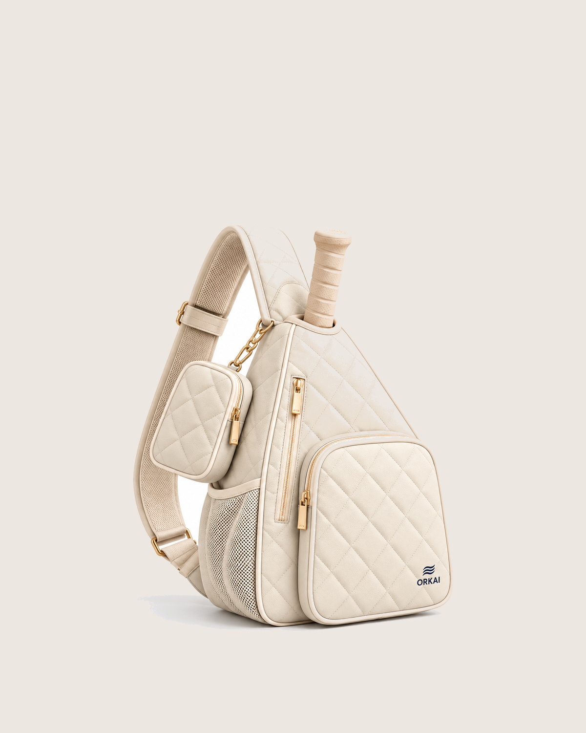 Pickleball Sling — Ivory / Estate Blue, Quilted leather