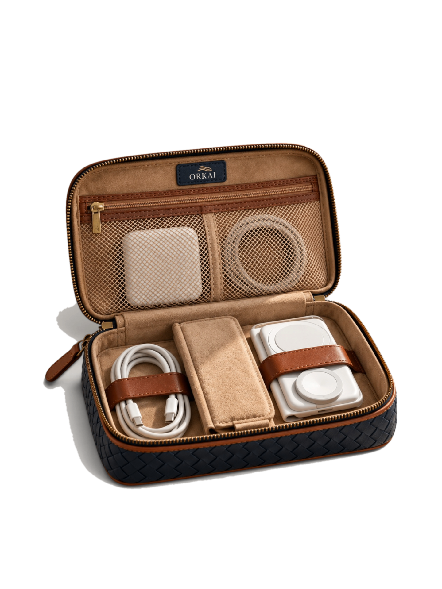 Fitted Tech Travel Case — Estate Blue, Open