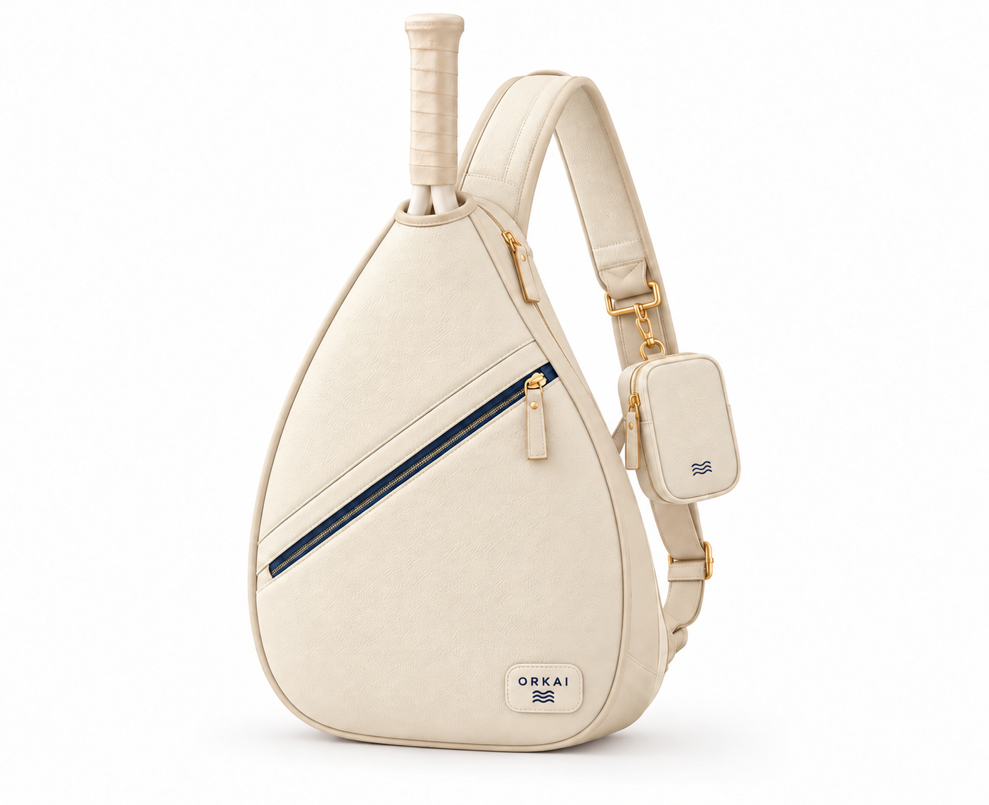 Tennis Sling — Diagonal Zip — Ivory / Estate Blue, Pebbled leather