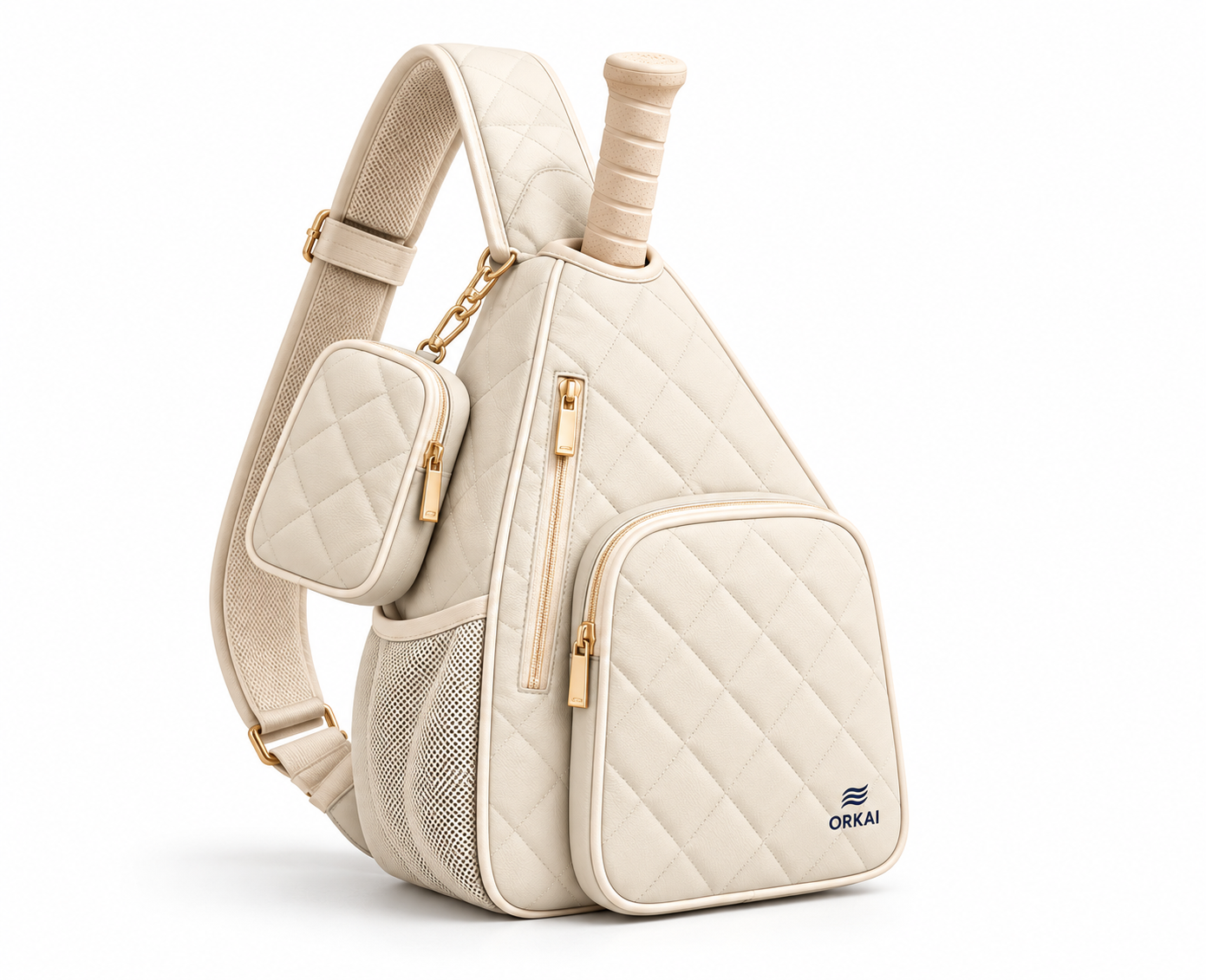 Pickleball Sling — Ivory / Estate Blue, Quilted leather