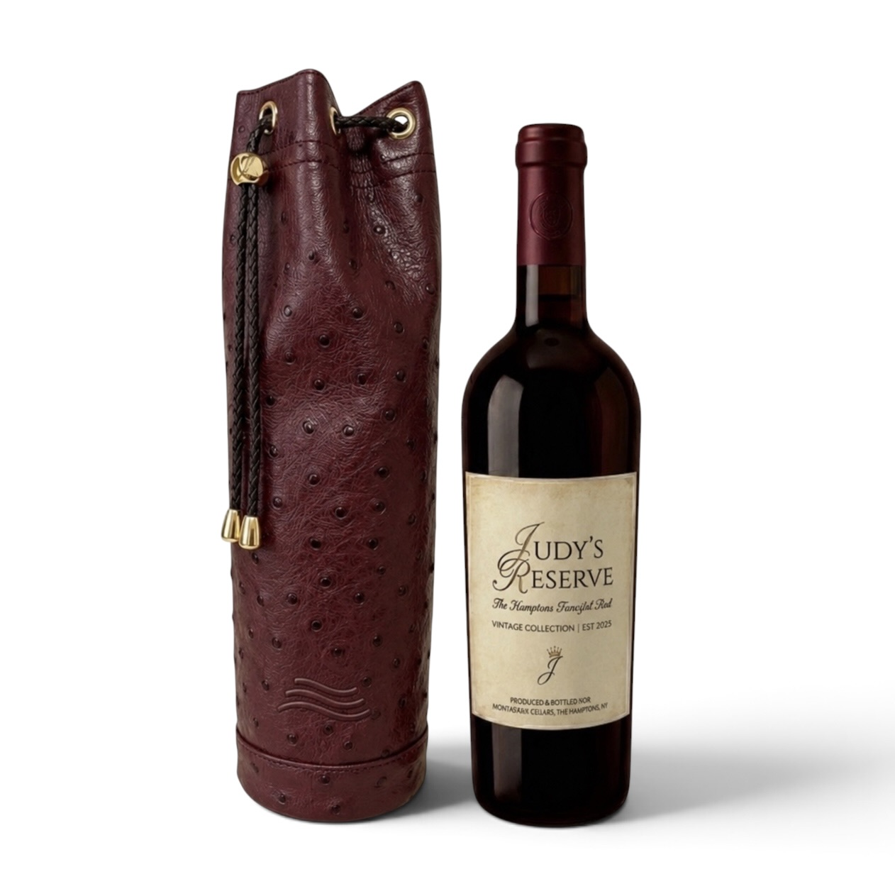 Single Wine Case in Classic Camel — with wine bottle alongside