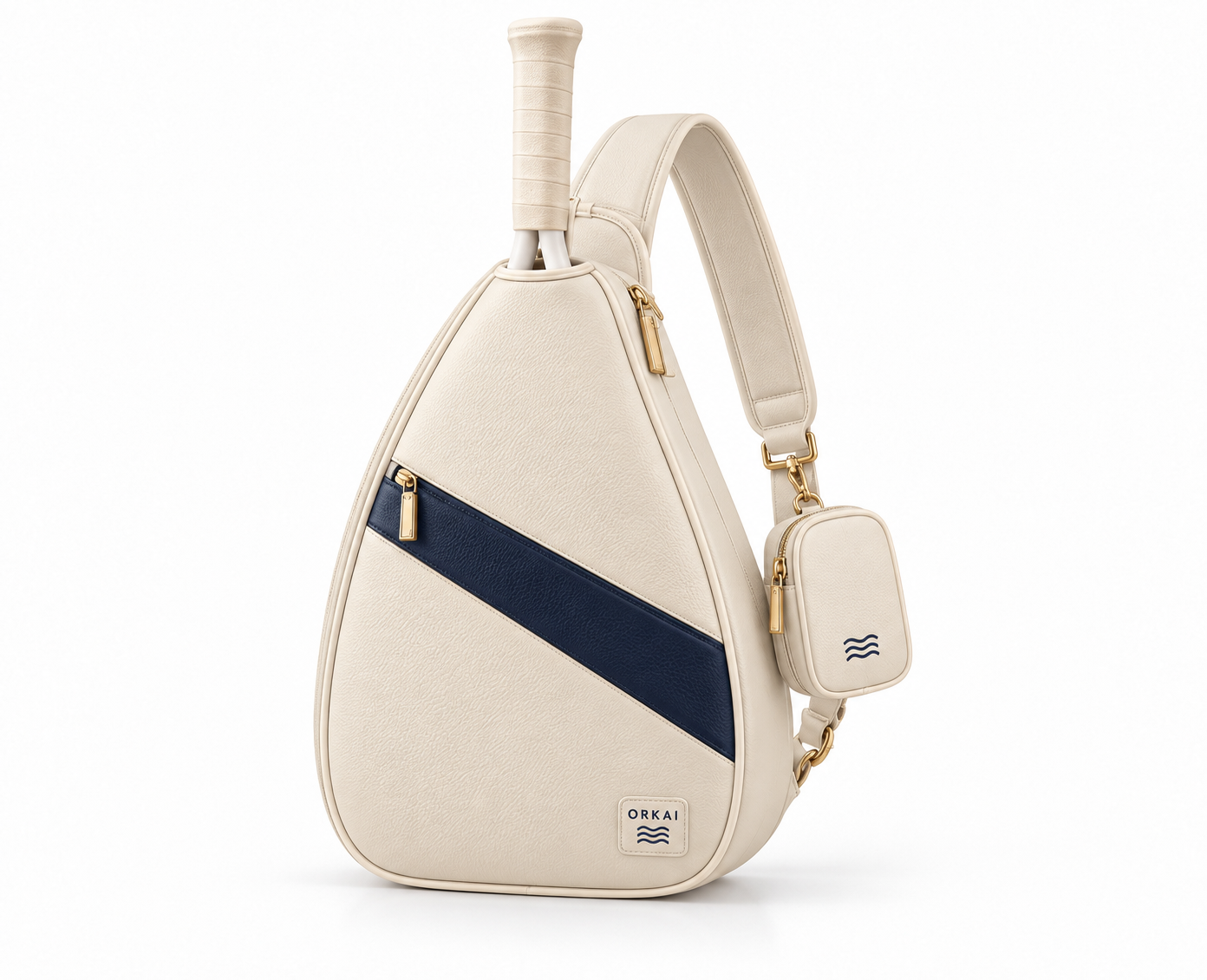 Tennis Sling — Signature Stripe — Ivory / Estate Blue, Pebbled leather