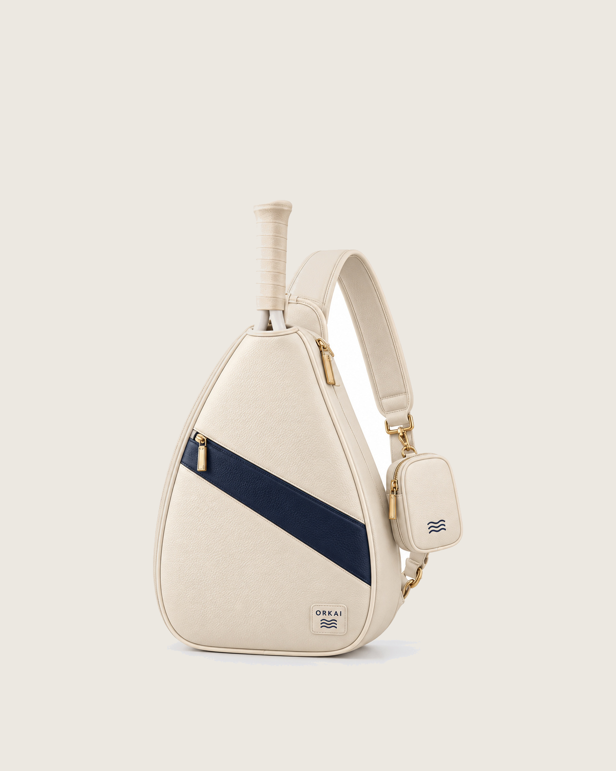 Tennis Sling — Signature Stripe — Ivory / Estate Blue, Pebbled leather