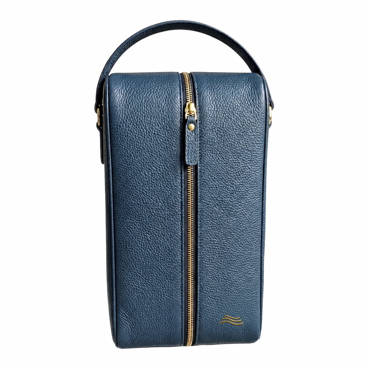 Double Wine Case in Estate Blue — front with zipper detail