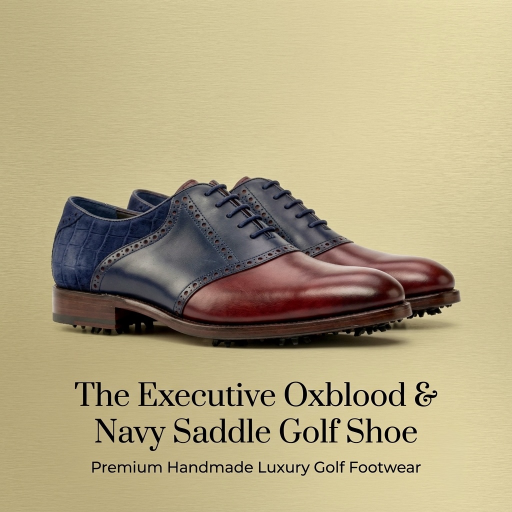 Executive oxblood and navy saddle golf shoe