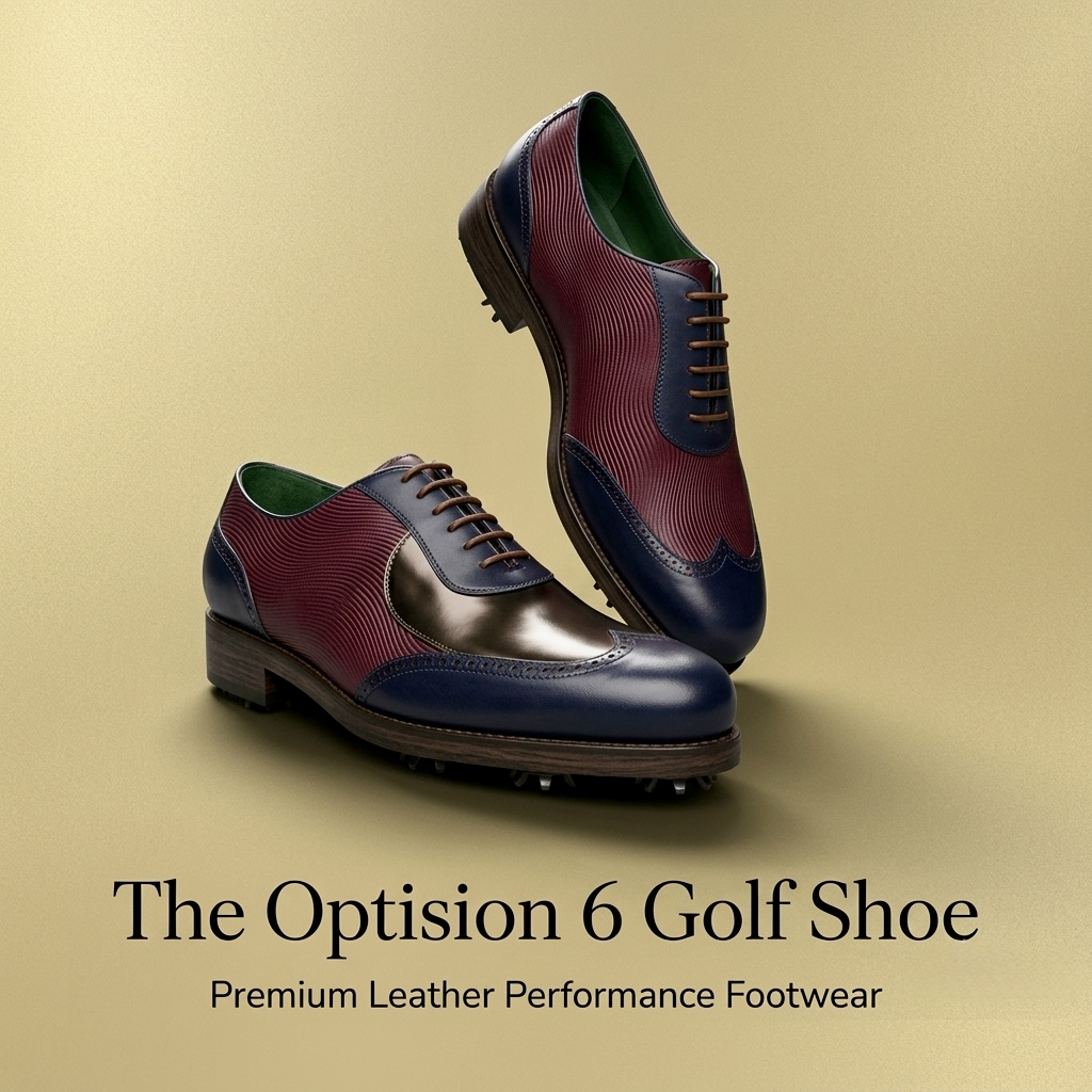 Optision 6 navy, burgundy and bronze wingtip golf shoe