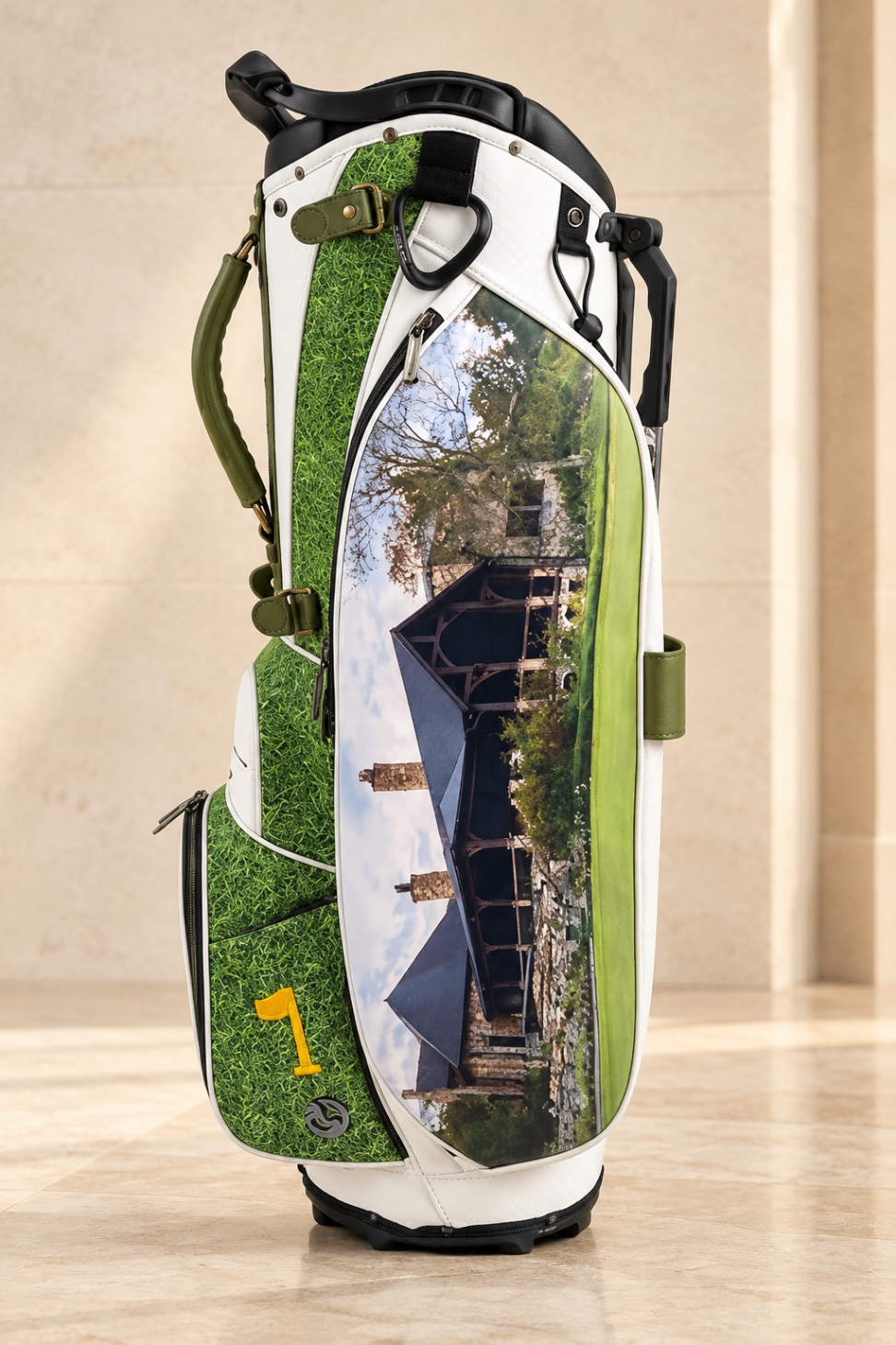 Custom country club staff bag in red, white and blue for a country club state pride commission