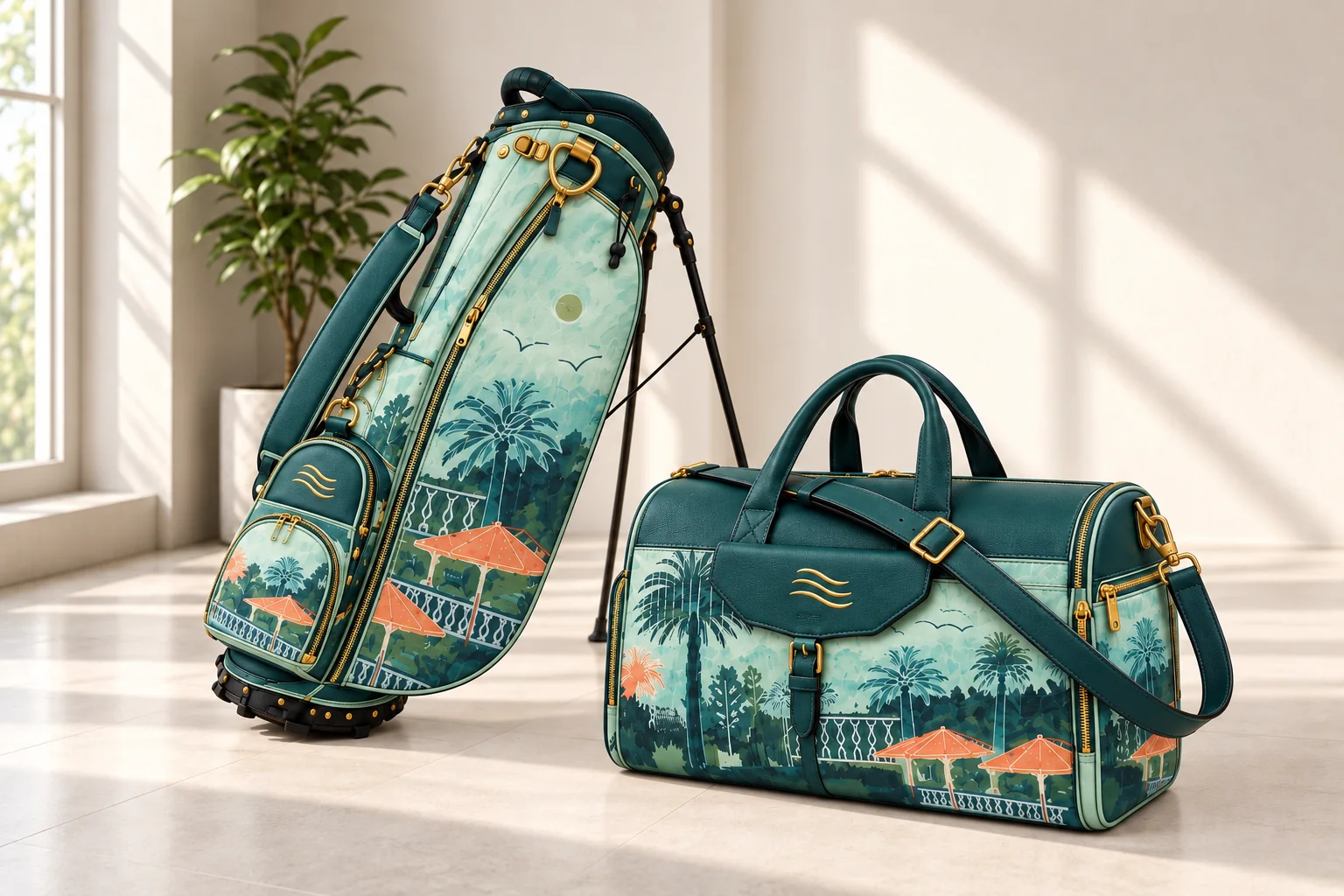 The Palm Terrace edition by Holly Beals: The Walker stand bag and the Lifestyle Duffle.