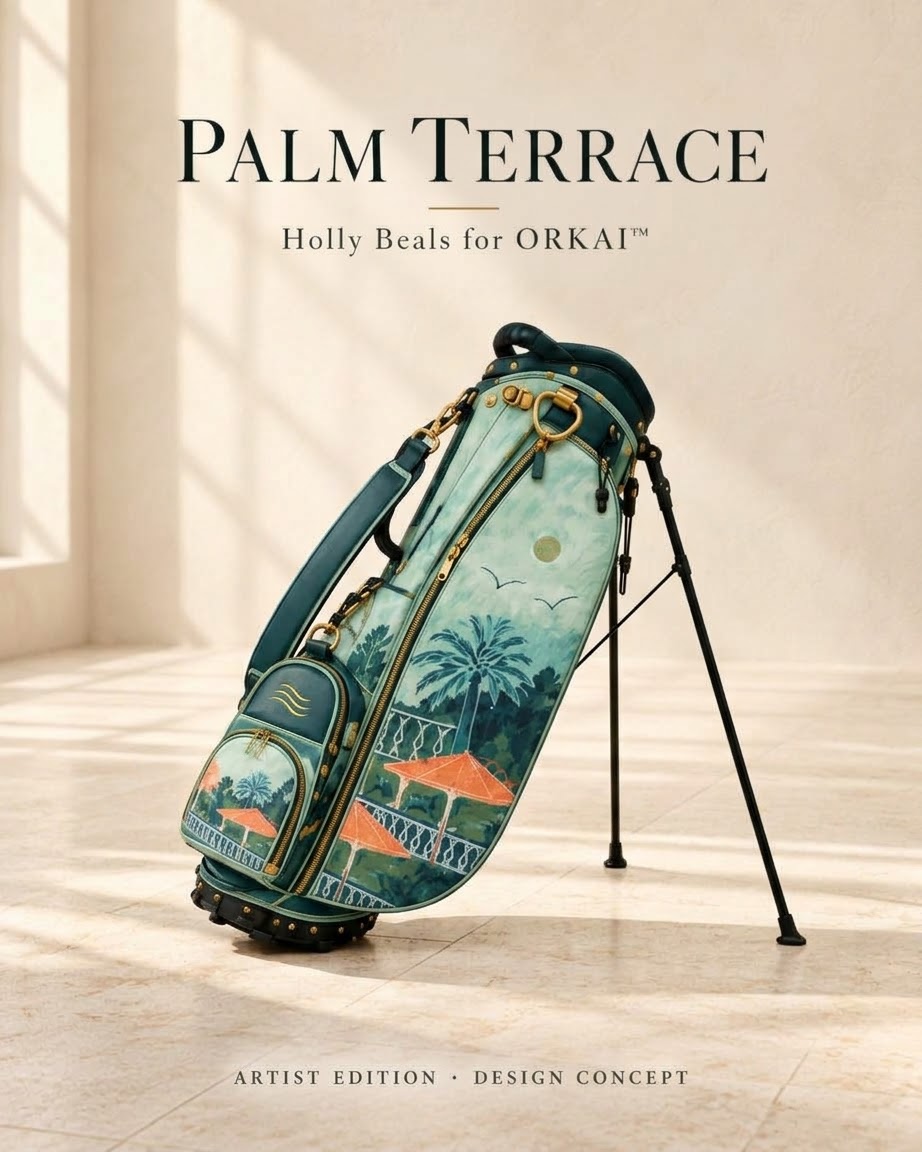 Palm Terrace, The Walker stand bag painted by Holly Beals.