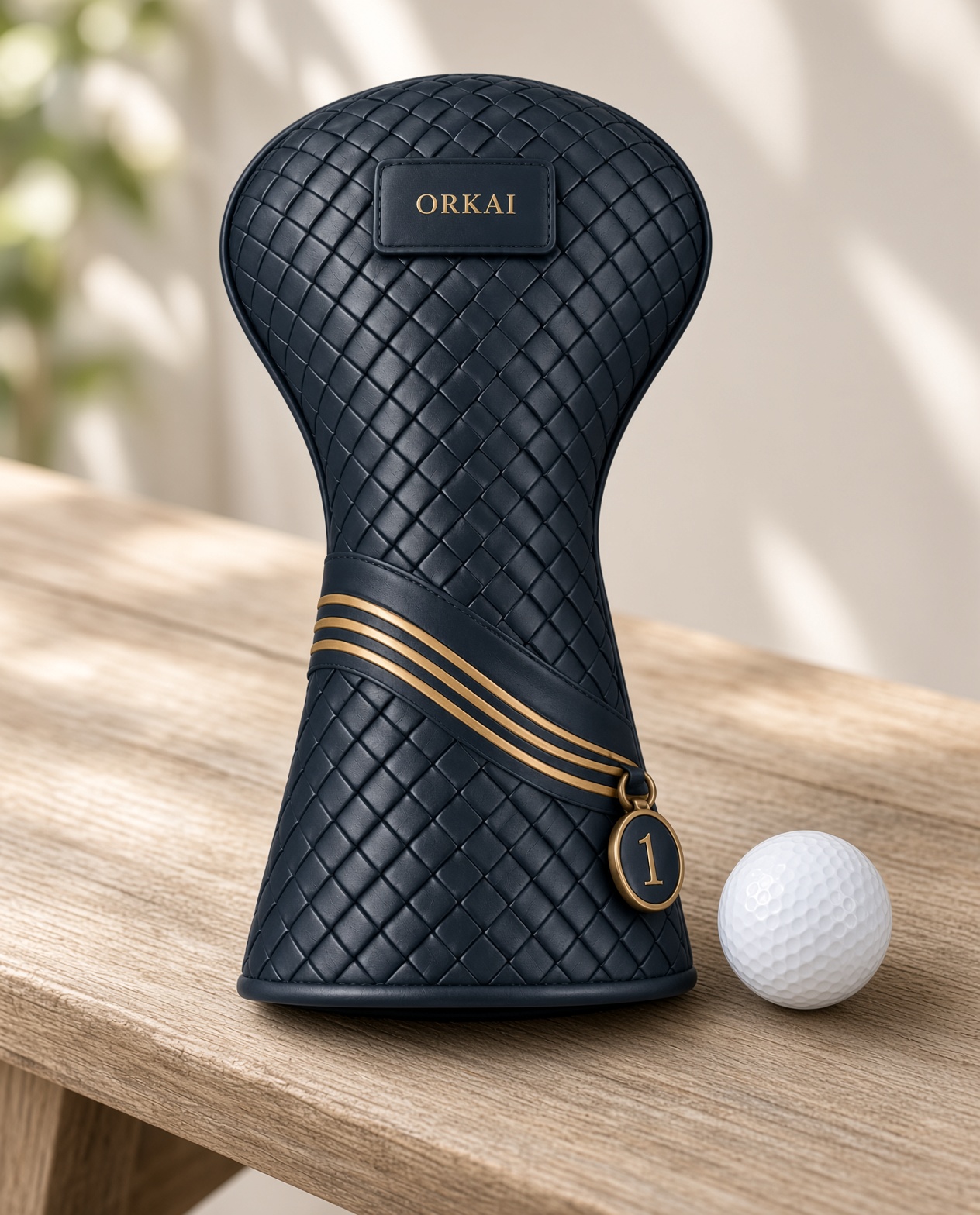 The driver cover on a bench, with one ball.