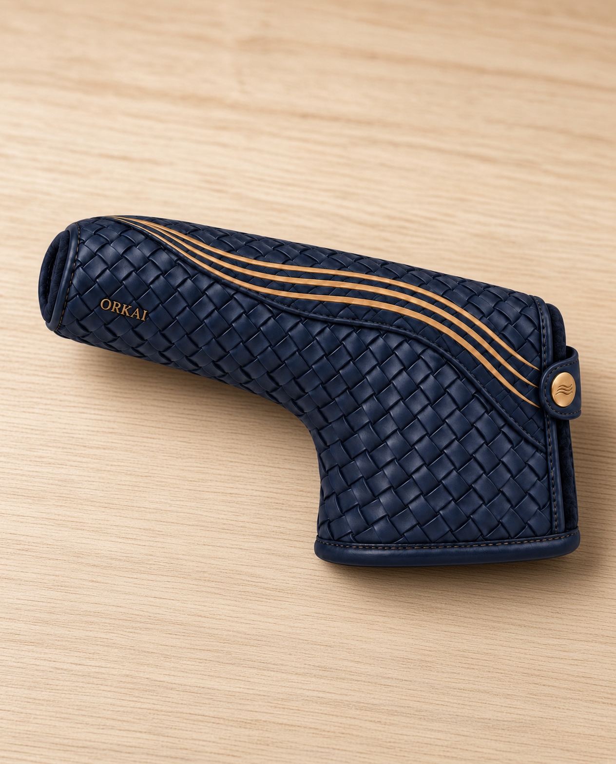The putter cover on a bench.