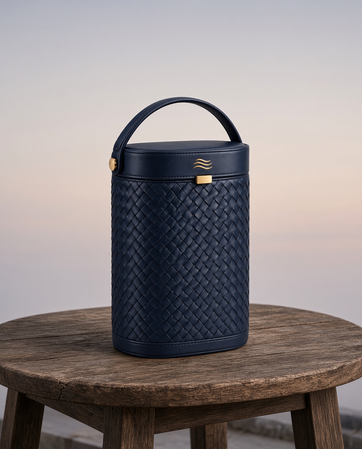 The wine trunk on a terrace at dusk.