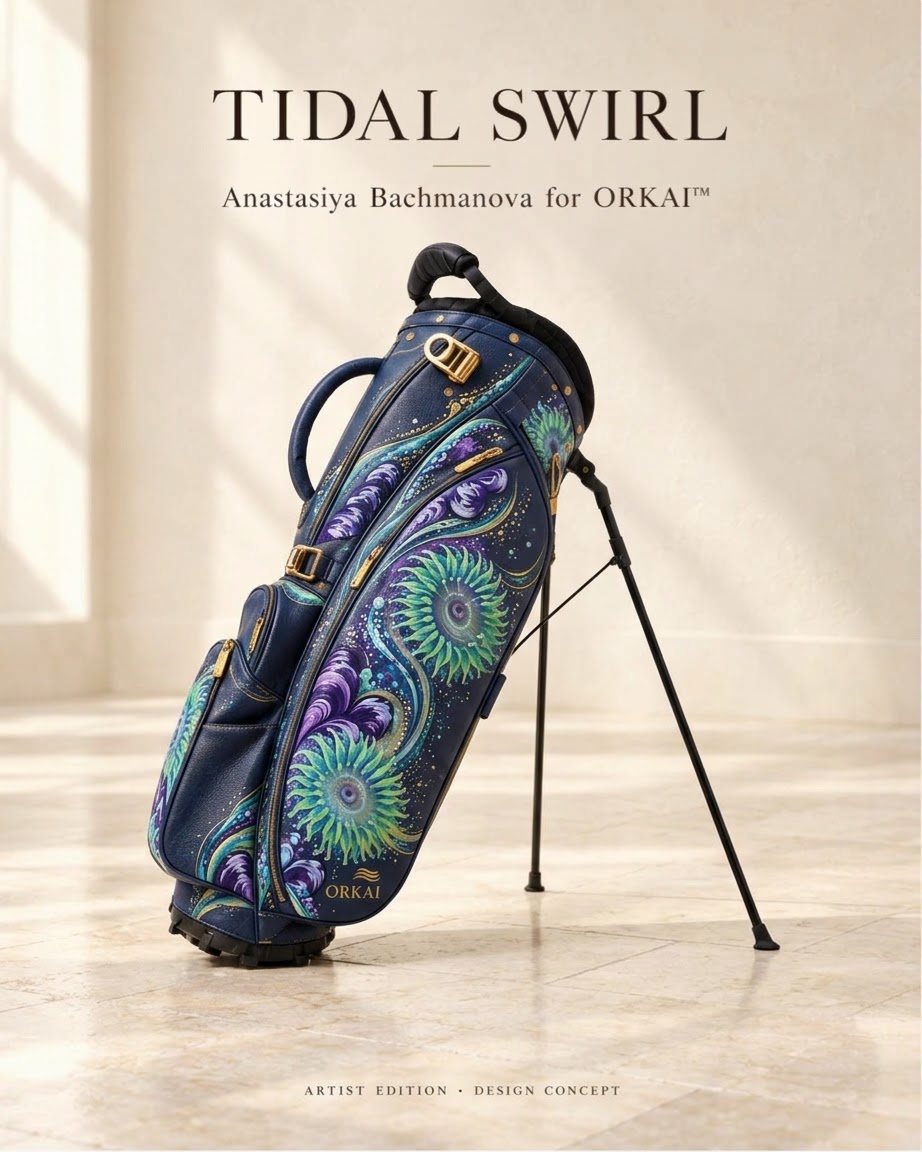 Tidal Swirl, The Walker stand bag painted by Anastasiya Bachmanova.